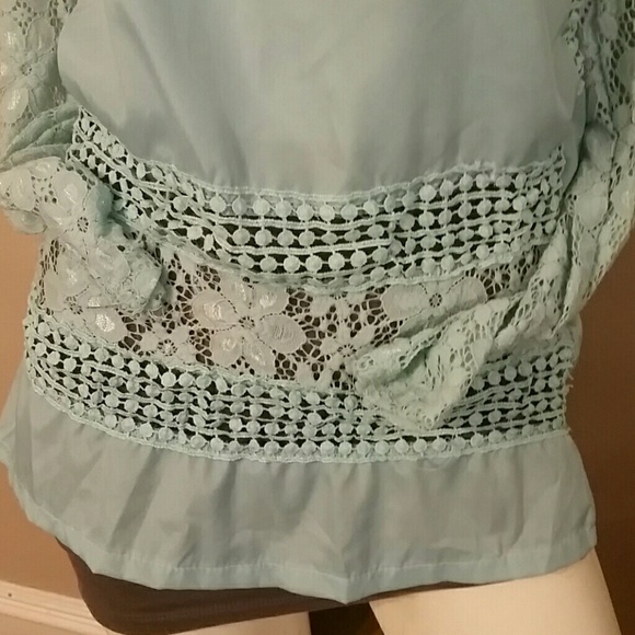 Vintage Look Detailed Turquoise Lace Blouse Size S - Picture 5 of 8